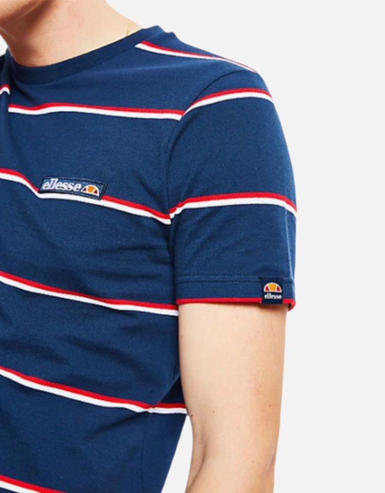 ELLESSE MEZZO SHC7596 Mens T-shirt Crew Neck Short Stripe Sleeve Navy Casual Tee