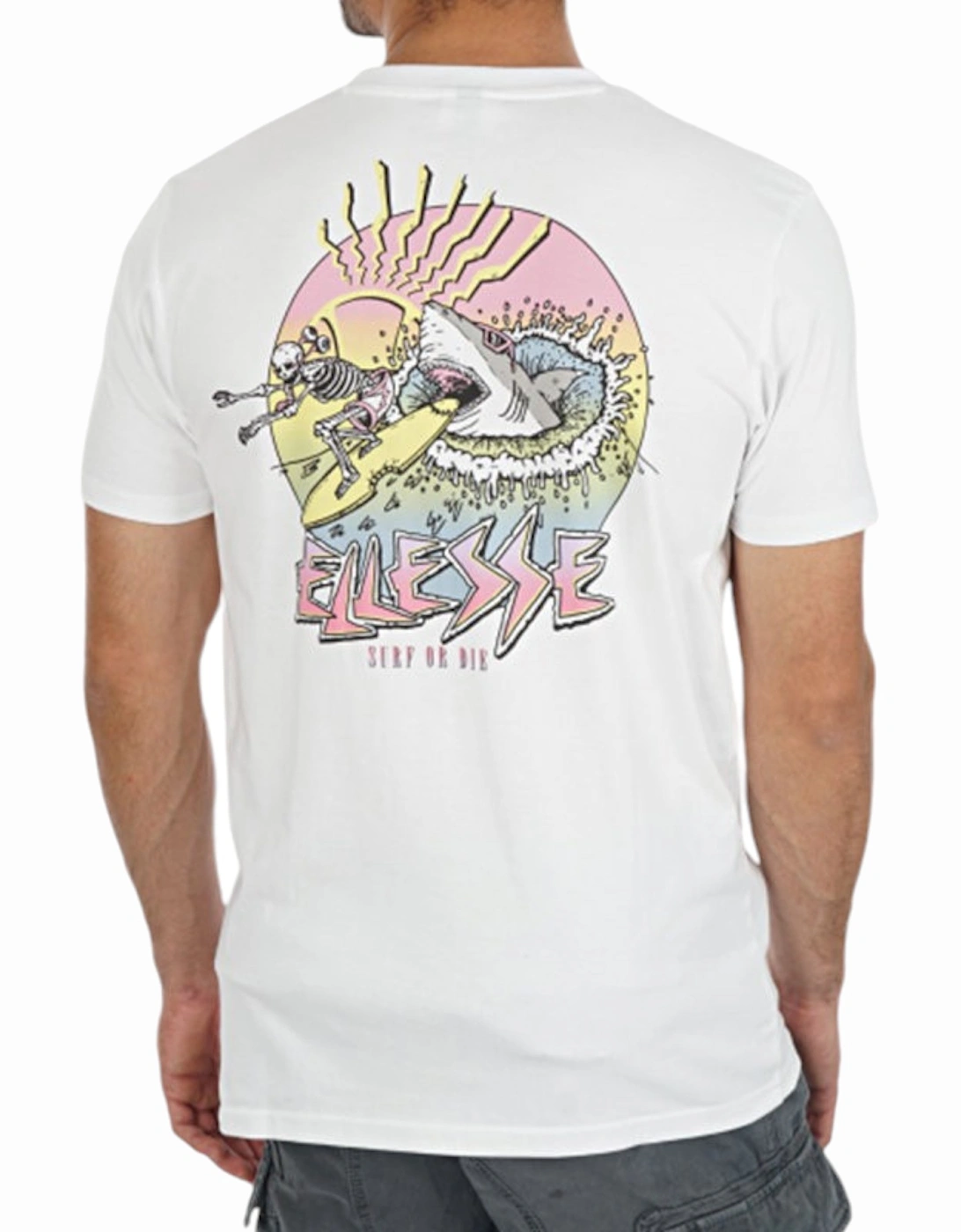 ELLESSE GREAT SHB06816 Mens T-Shirt Crew Neck Short Sleeve Surf White Casual Tee