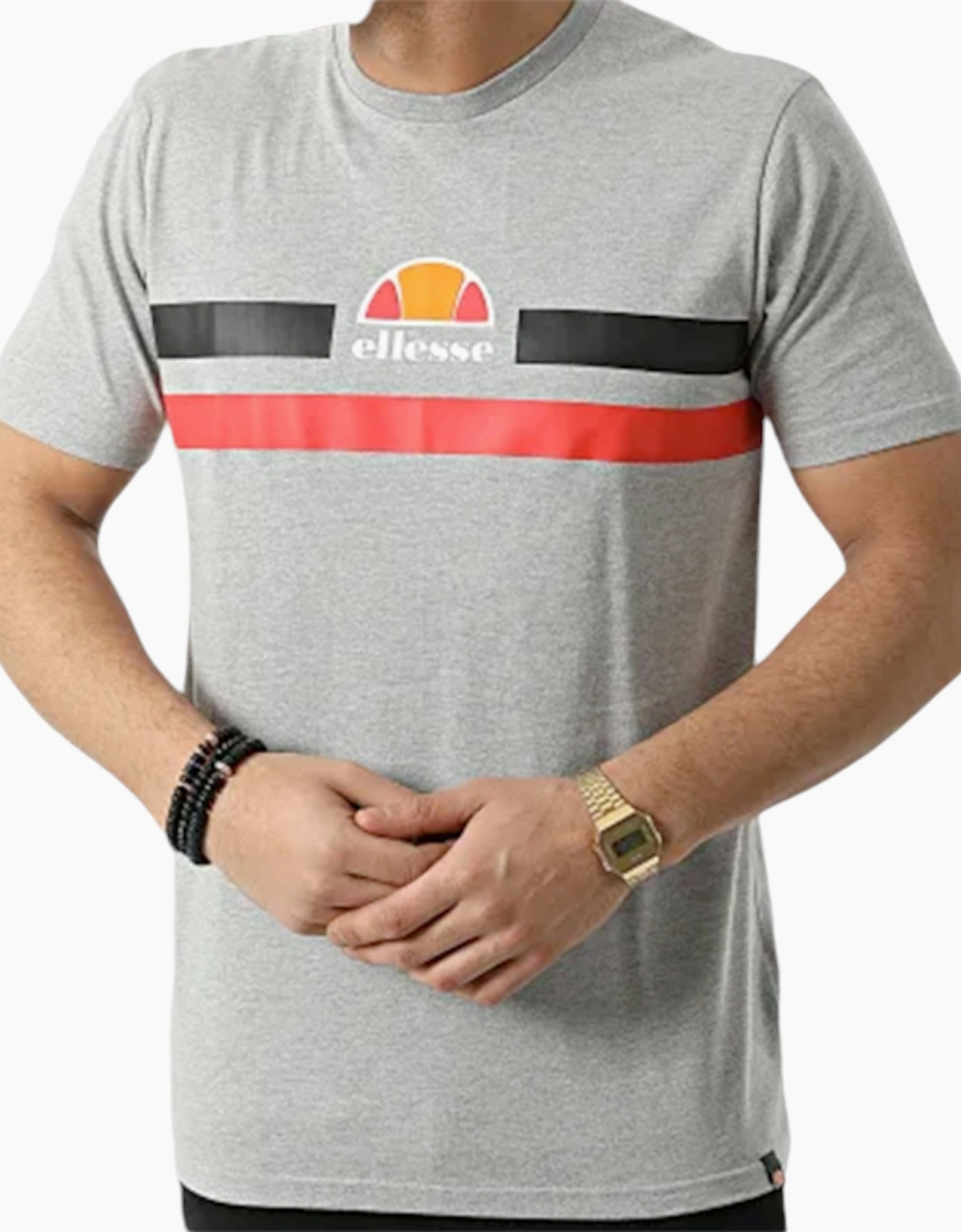 ELLESSE APREL Mens T Shirts Crew Neck Short Sleeve Cotton Summer Beach Tee Print - Grey - Size: M