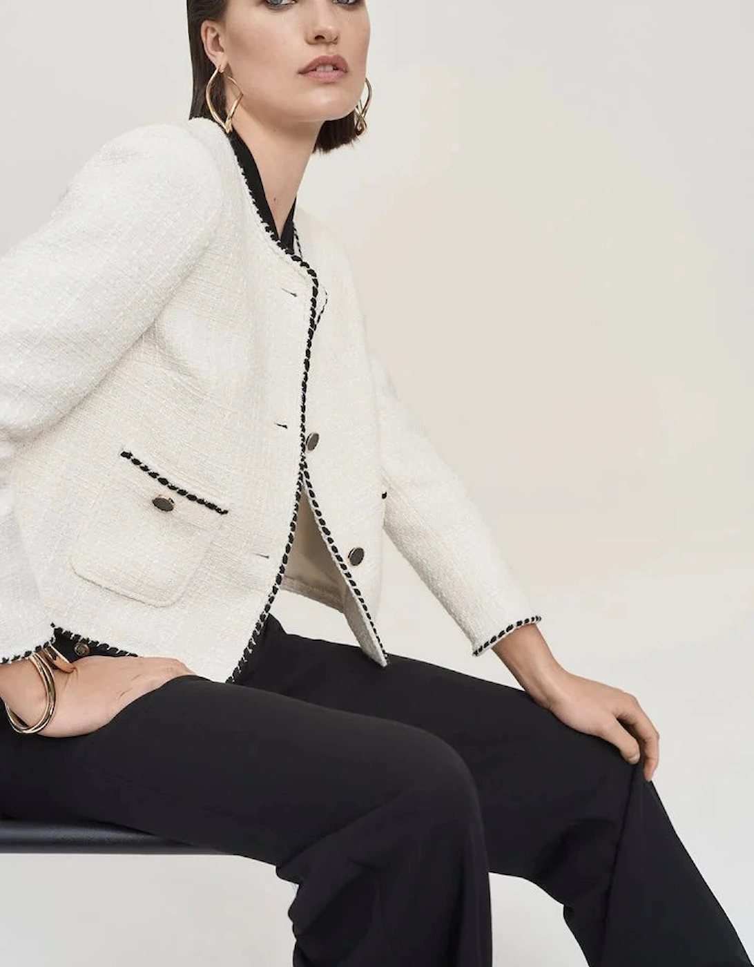 Boucle jacket with contrast trim