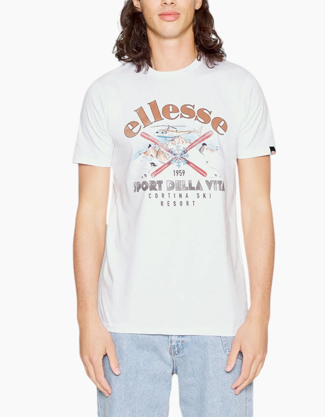 Ellesse Men's White Printed T Shirts Crew Neck Short Sleeve Cotton Tee Summer Beach Top  40 L
