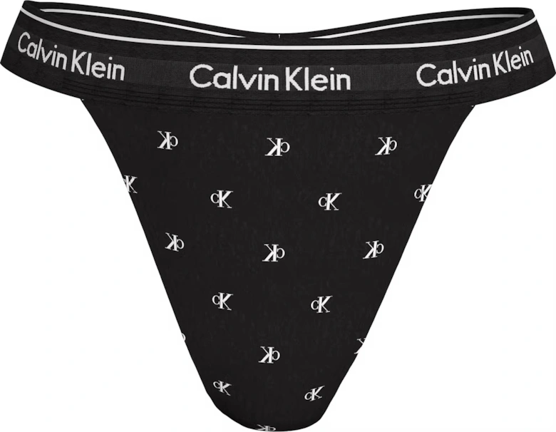 Women Diamond Logo Print String Thong, Black