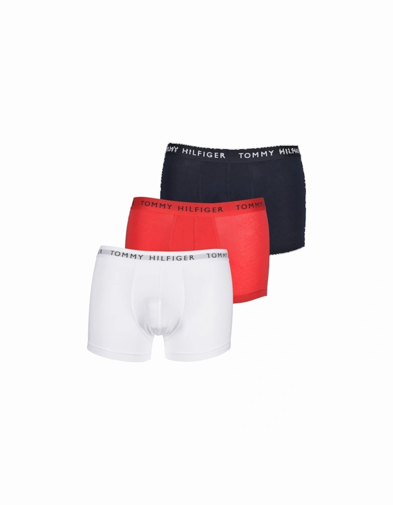 3-Pack Premium Essential Logo Boxer Trunks, Navy/White/Red