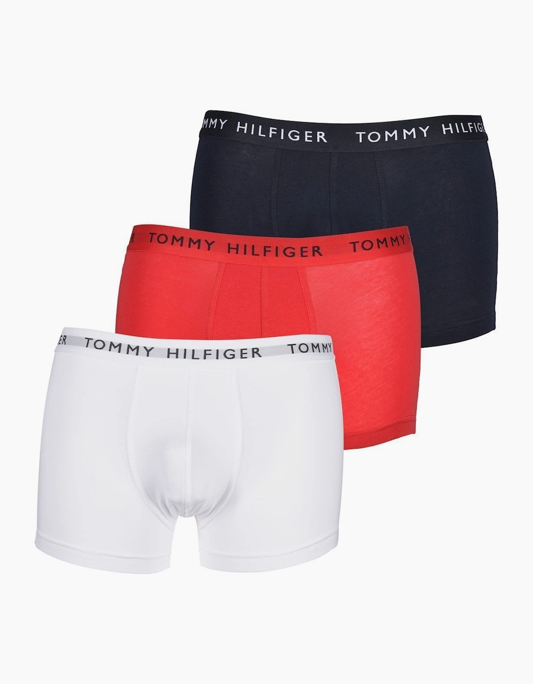 Tommy Hilfiger Men's White 3-Pack Premium Essential Logo Boxer Trunks, Navy/White/Red - Size 37/36/32