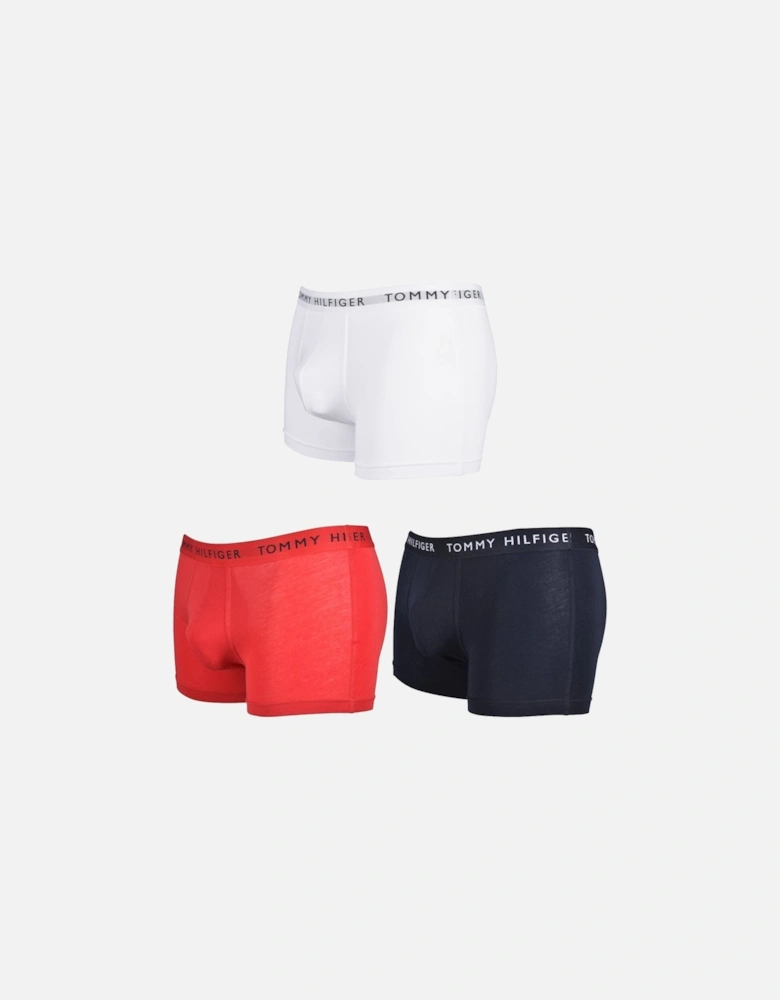 3-Pack Premium Essential Logo Boxer Trunks, Navy/White/Red