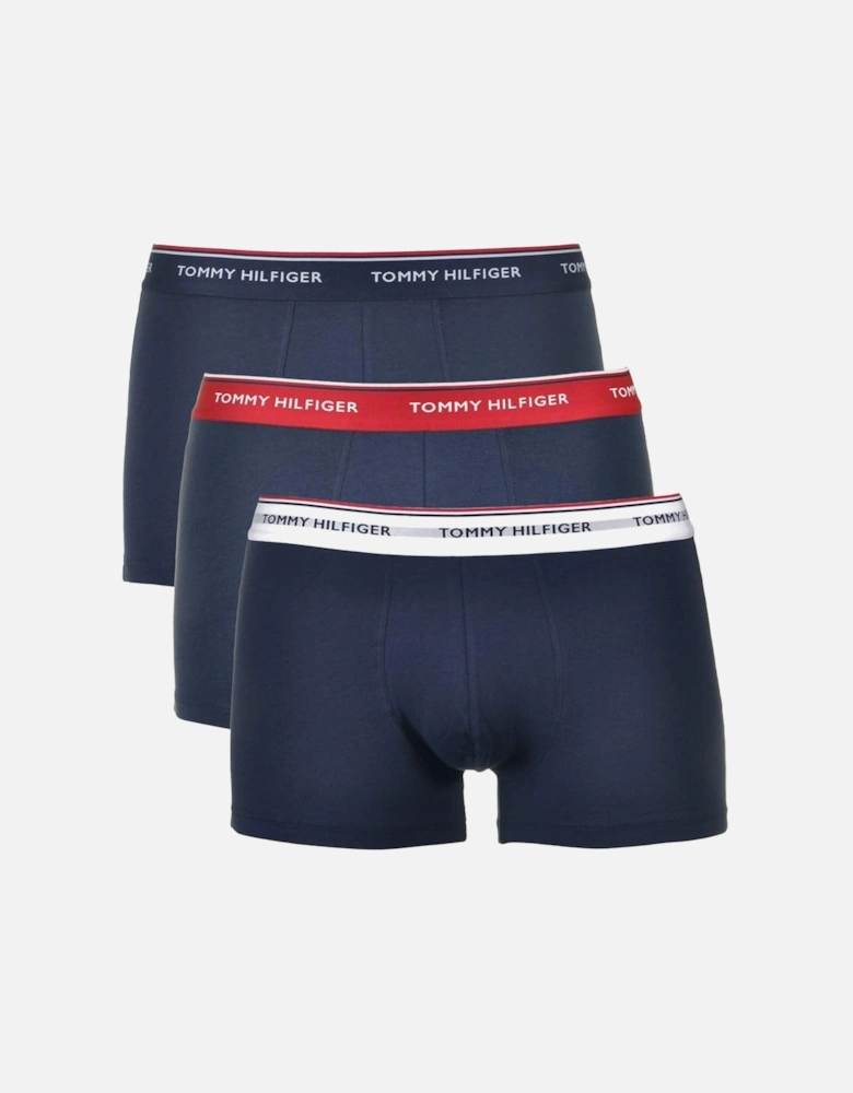 3-Pack Premium Essentials Boxer Trunks, Navy with red/white/navy