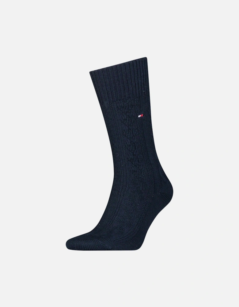 Merino Wool Cable-Knit Boot Socks, Navy