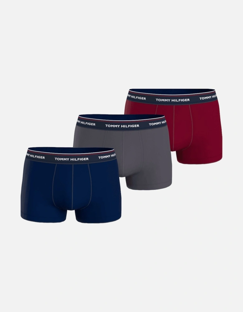 3-Pack Premium Essentials Boxer Trunks, Navy/Grey/Burgundy