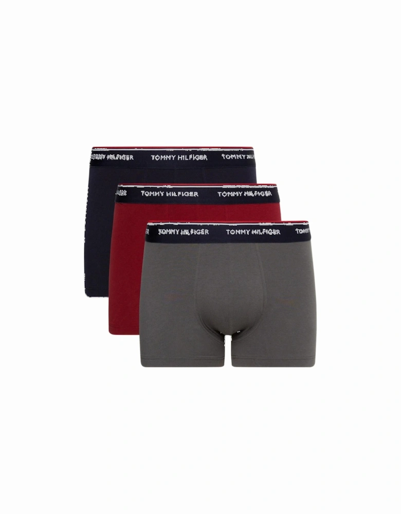 3-Pack Premium Essentials Boxer Trunks, Navy/Grey/Burgundy