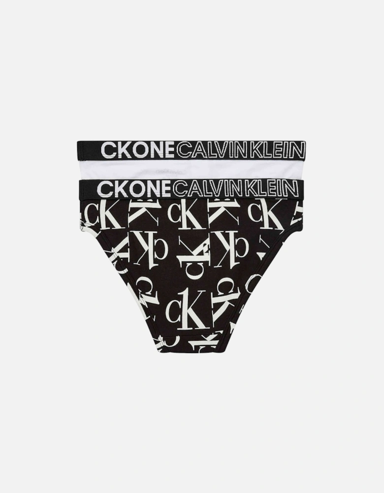 Girls 2 Pack CK One Bikini Brief, CK Repeat Black AOP/ PVH White