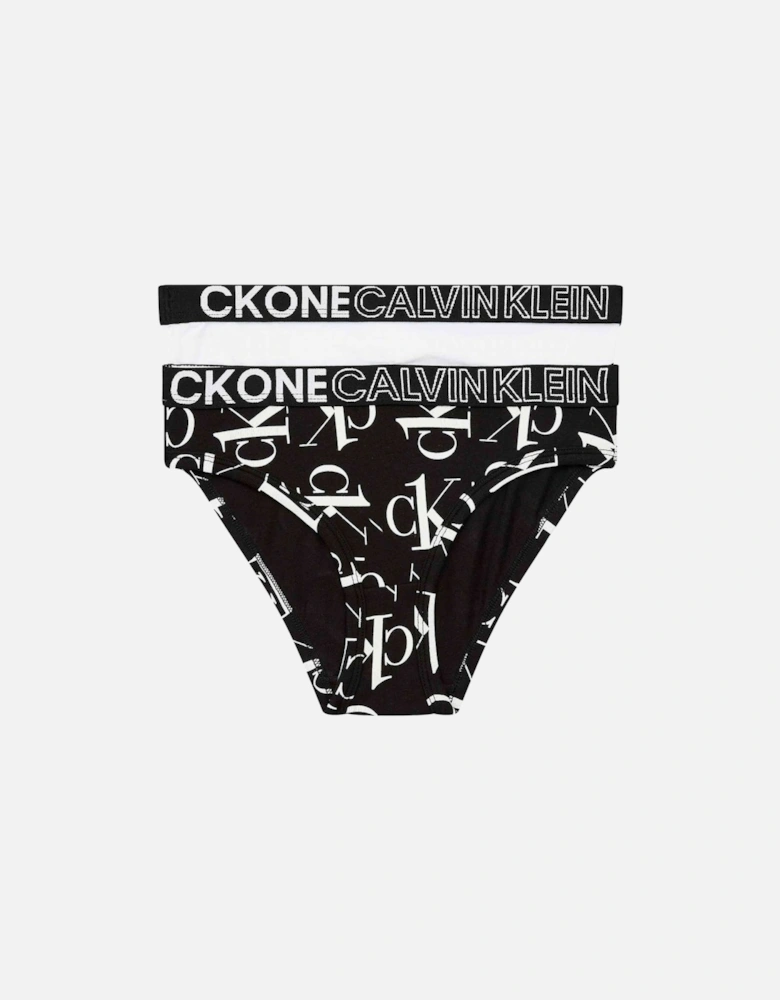 Girls 2 Pack CK One Bikini Brief, CK Repeat Black AOP/ PVH White