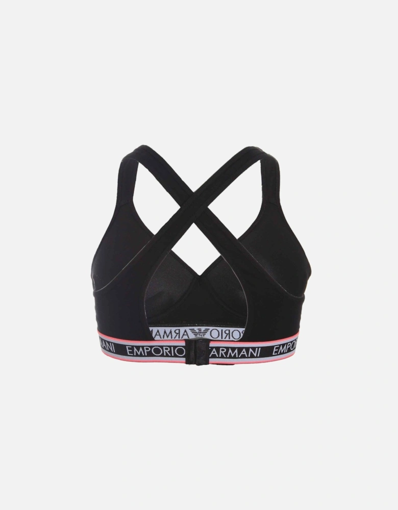 Padded Stretch Cotton Bralette, Black / Pink Trim