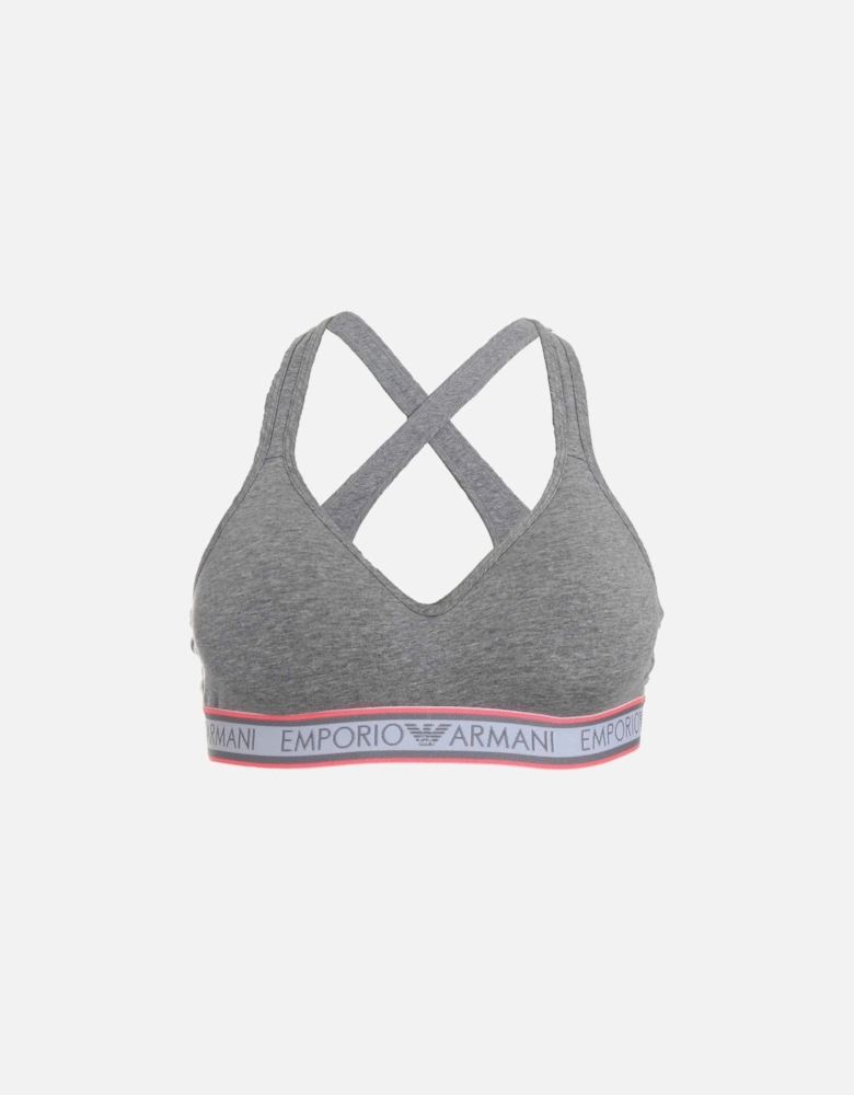 Padded Stretch Cotton Bralette, Grey / Pink Trim