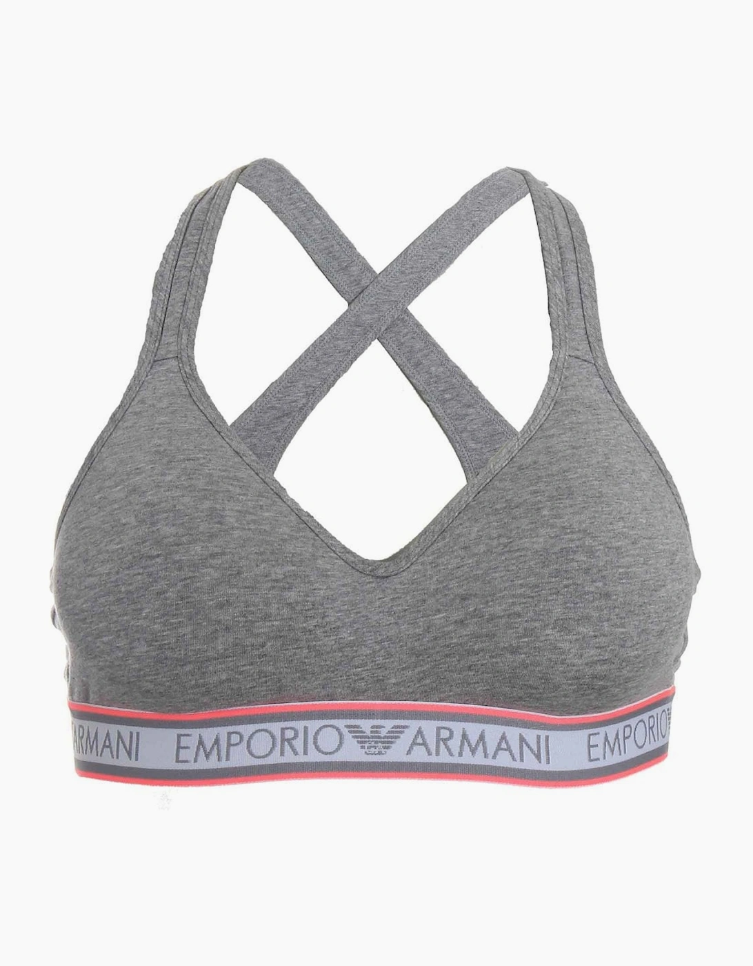 Emporio Armani Women's Padded Stretch Cotton Bralette, Grey / Pink Trim - Size: 14/14