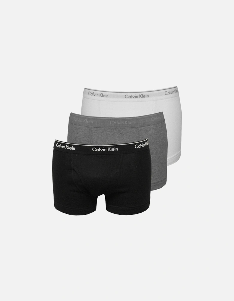 3-Pack Pure Cotton Low-Rise Boxer Trunks, Black/White/Grey