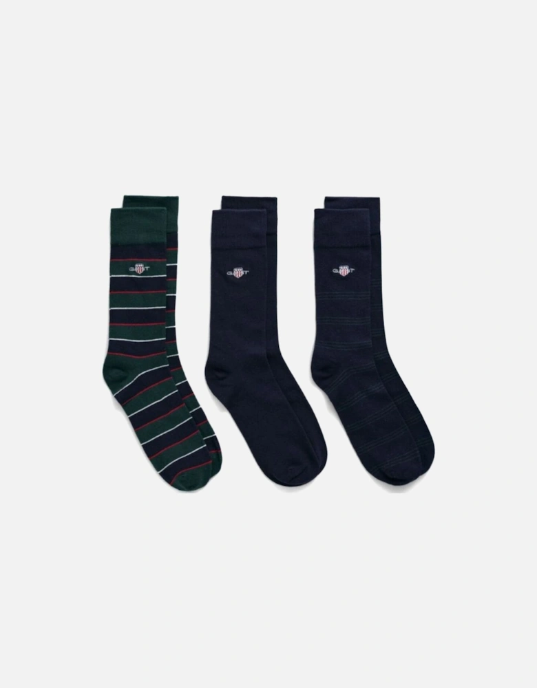 3-Pack Shield Logo Tie Stripe Socks Gift Box, Navy