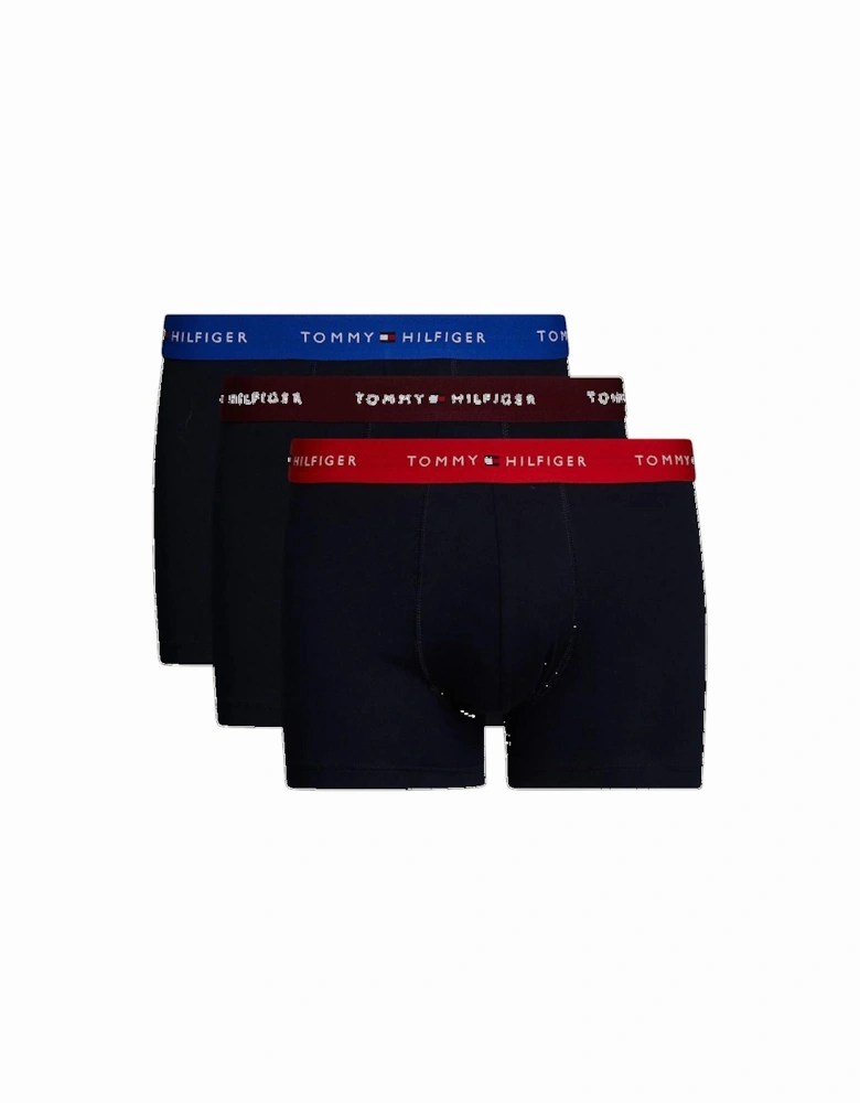 3-Pack Signature Cotton Boxer Trunks, Black w/ burgundy/navy/red