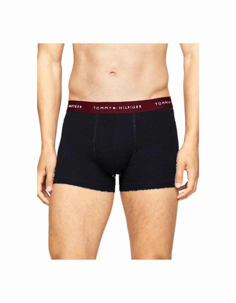 3-Pack Signature Cotton Boxer Trunks, Black w/ burgundy/navy/red