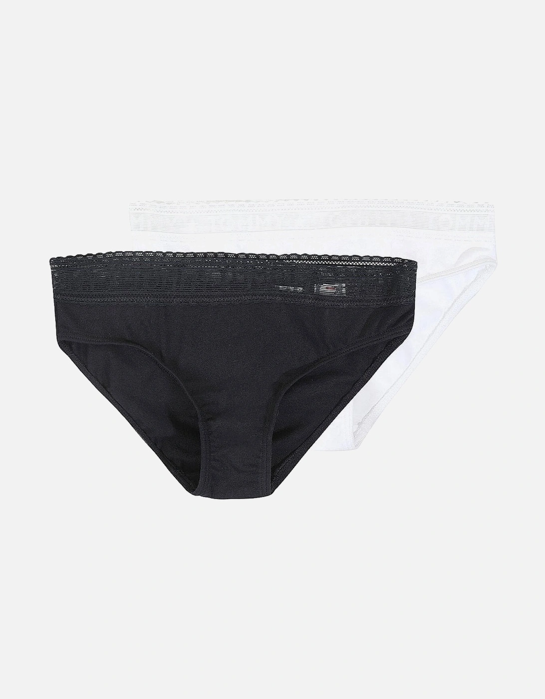 Tommy Hilfiger Girl's Girls 2 Pack Logo Lace Bikini Brief, White/Desert Sky - Black - Size: 12 years/13 years/14 years