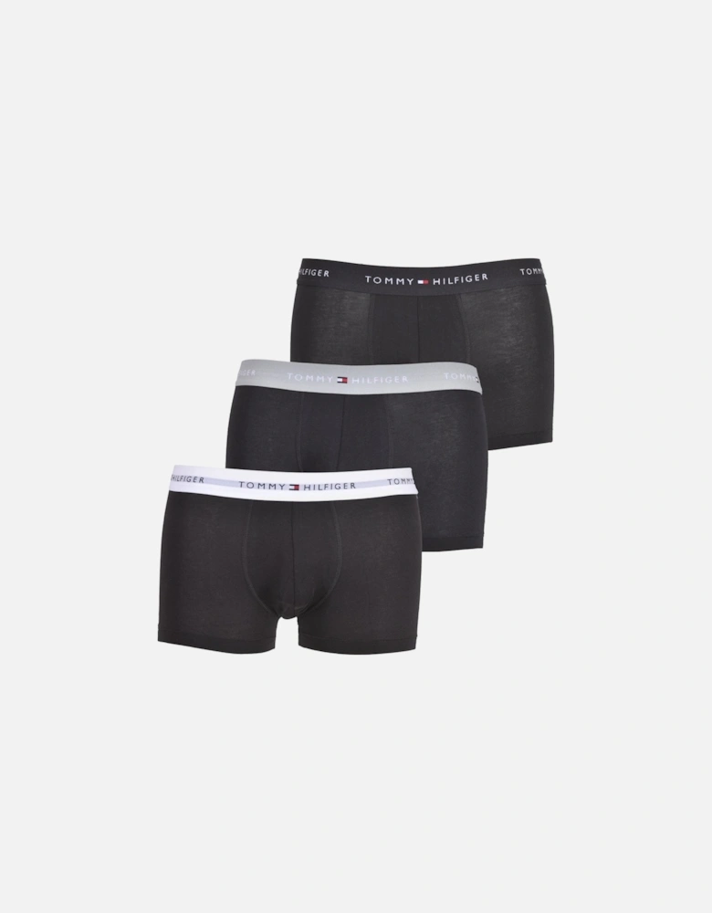 3-Pack Signature Cotton Boxer Trunks, Black with grey/white