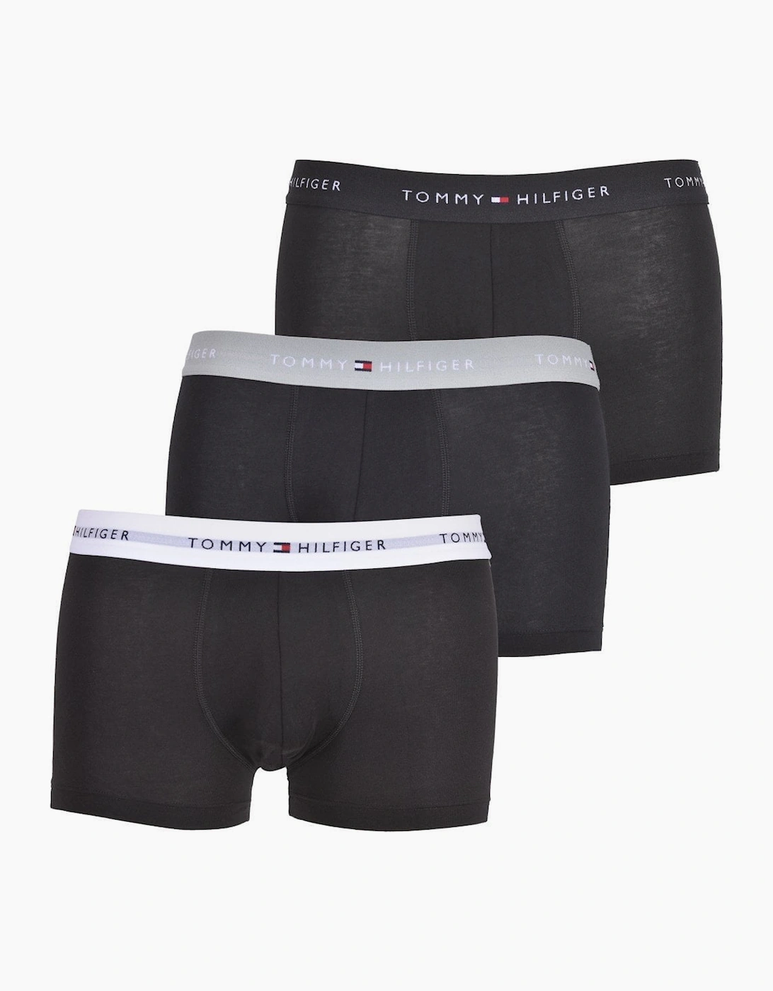Tommy Hilfiger Men's 3-Pack Signature Cotton Boxer Trunks, Black With Grey/white - Black/Black - Size, 39/38/32