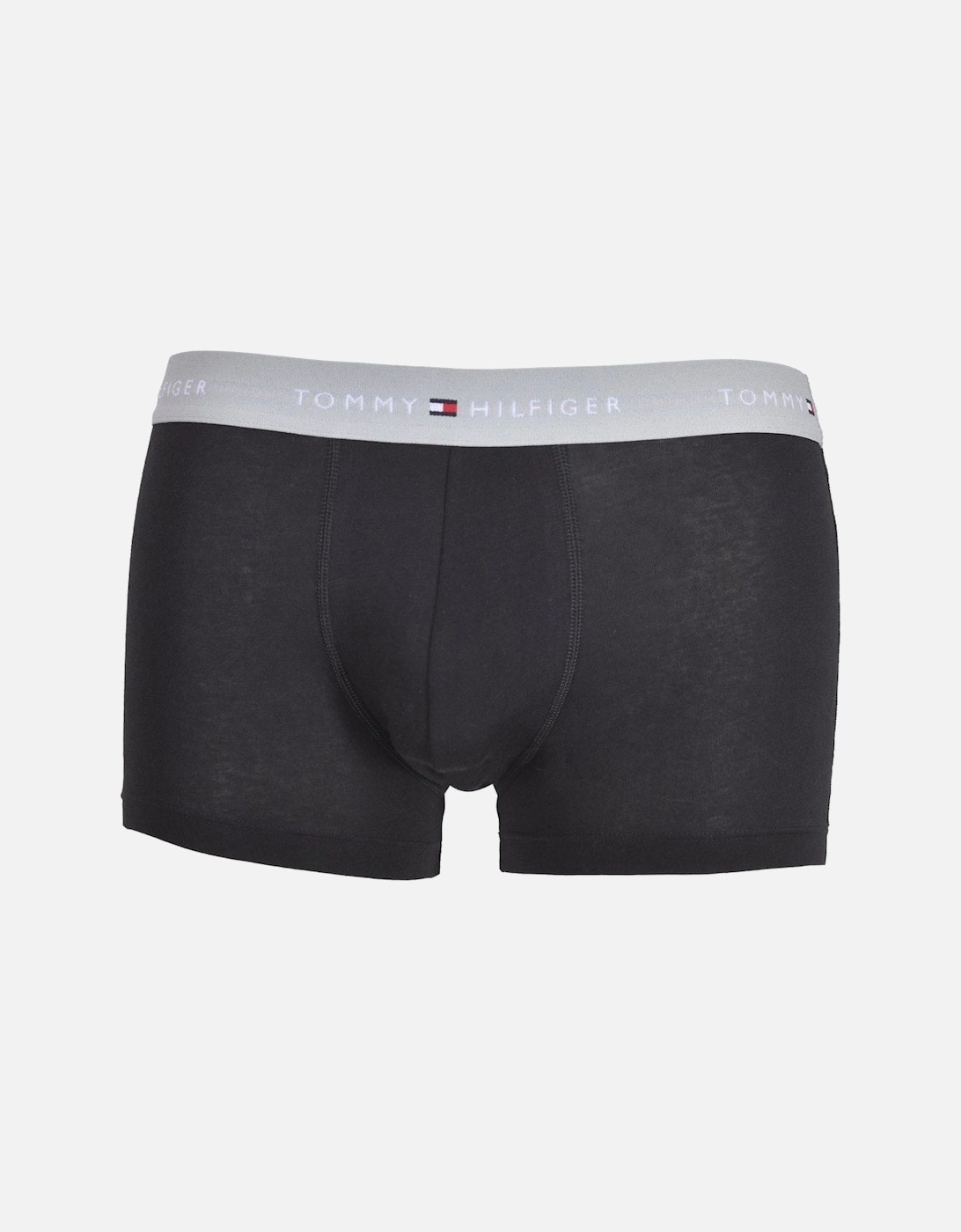 3-Pack Signature Cotton Boxer Trunks, Black with grey/white