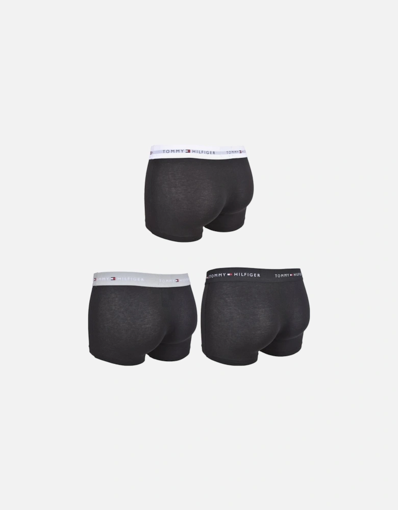 3-Pack Signature Cotton Boxer Trunks, Black with grey/white