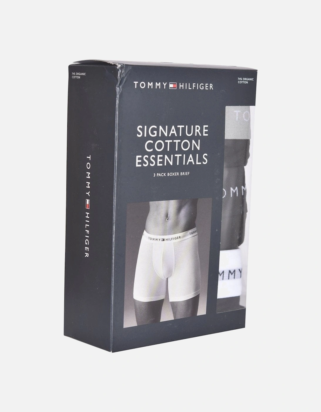 3-Pack Signature Cotton Boxer Trunks, Black with grey/white