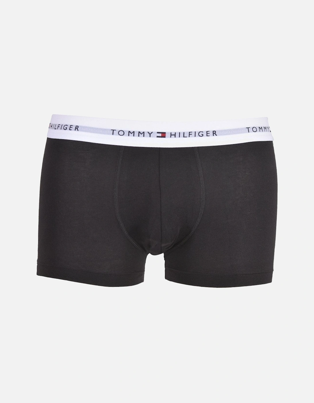 3-Pack Signature Cotton Boxer Trunks, Black with grey/white