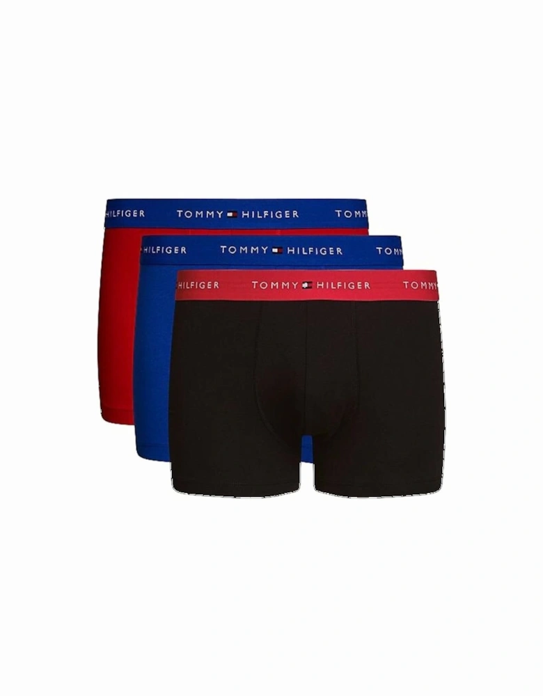 3-Pack Signature Cotton Boxer Trunks, Black/Blue/Red