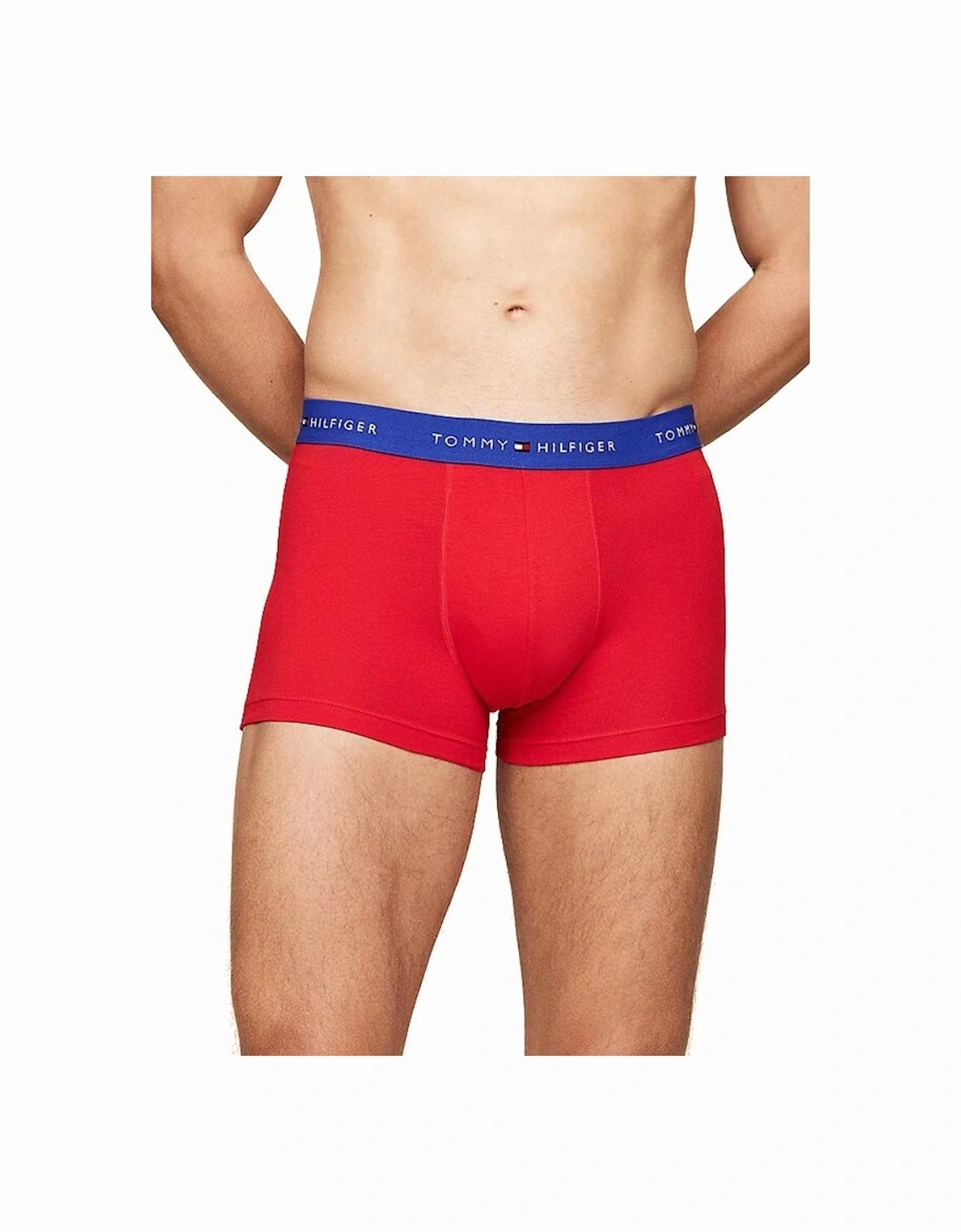 3-Pack Signature Cotton Boxer Trunks, Black/Blue/Red