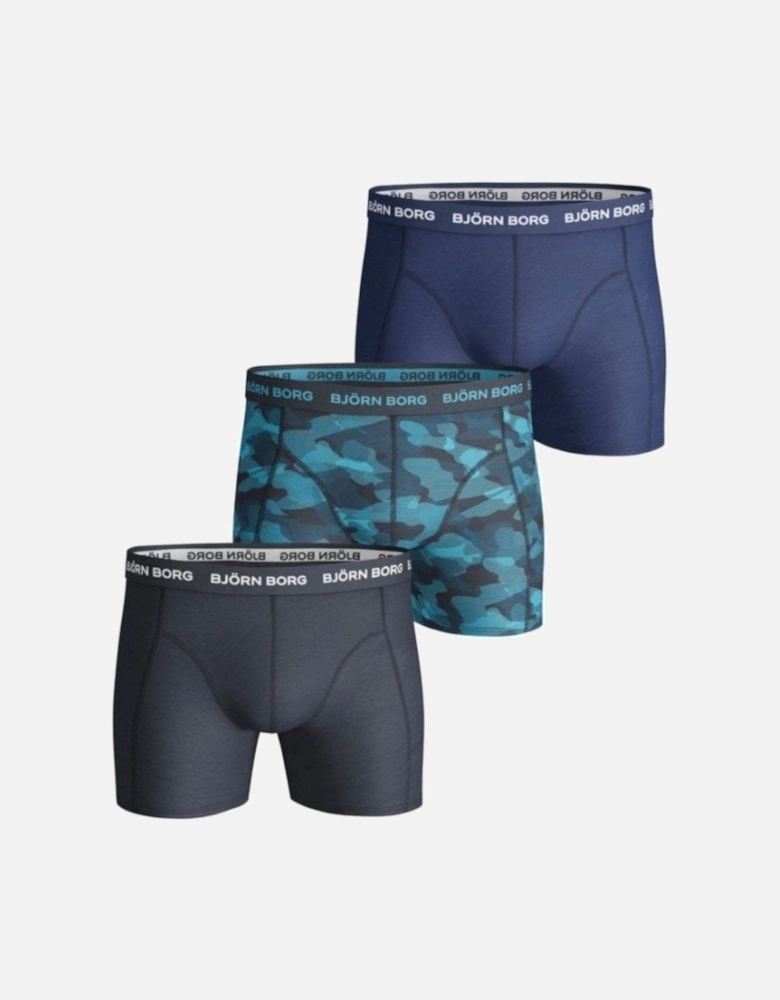 3-Pack Camo Print Boxer Trunks, Blue Mix