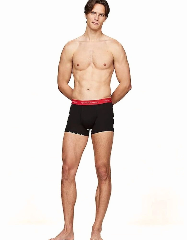 3-Pack Signature Cotton Boxer Trunks, Black/Blue/Red