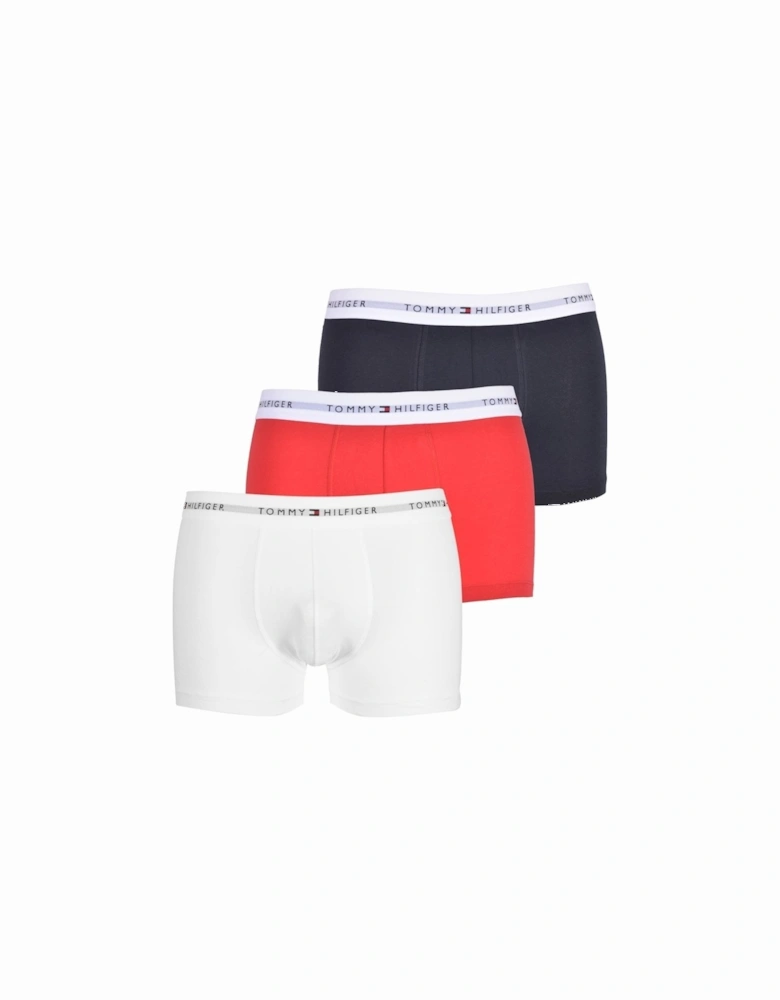 3-Pack Signature Cotton Boxer Trunks, Navy/White/Red