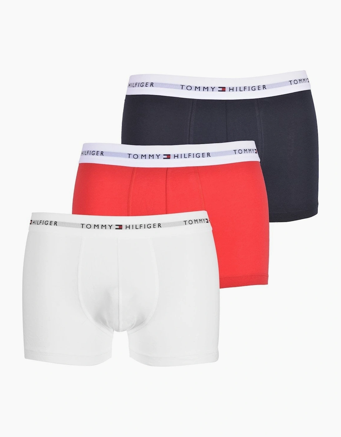Tommy Hilfiger Men's White 3-Pack Signature Cotton Boxer Trunks, Navy/White/Red  35/34/32 L