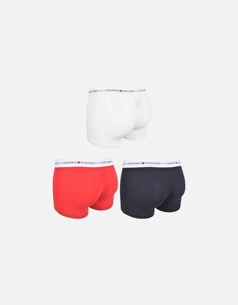 3-Pack Signature Cotton Boxer Trunks, Navy/White/Red