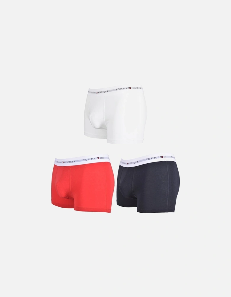 3-Pack Signature Cotton Boxer Trunks, Navy/White/Red