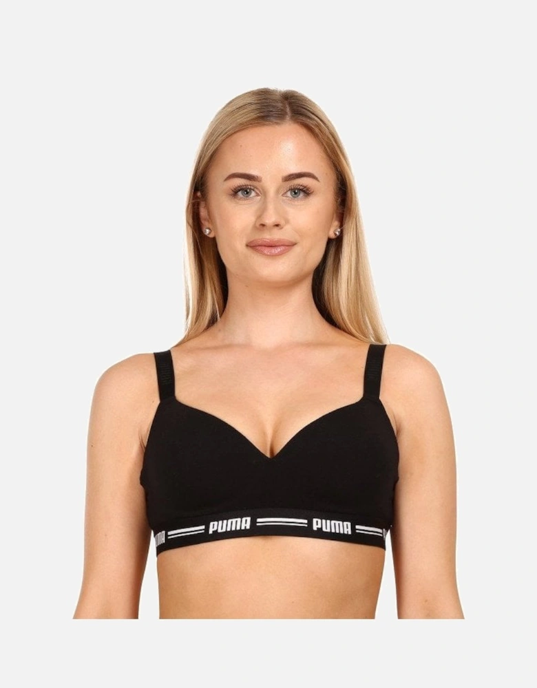 Striped Logo Padded Bra Top, Black