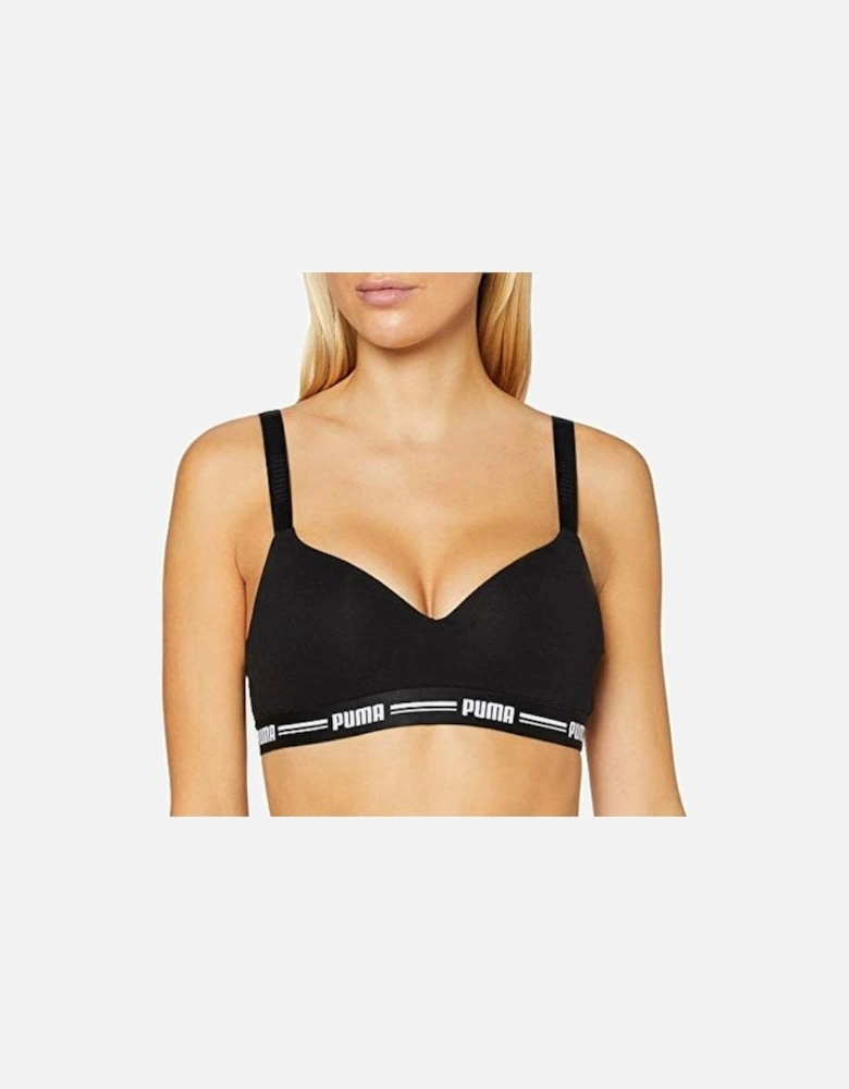 Striped Logo Padded Bra Top, Black