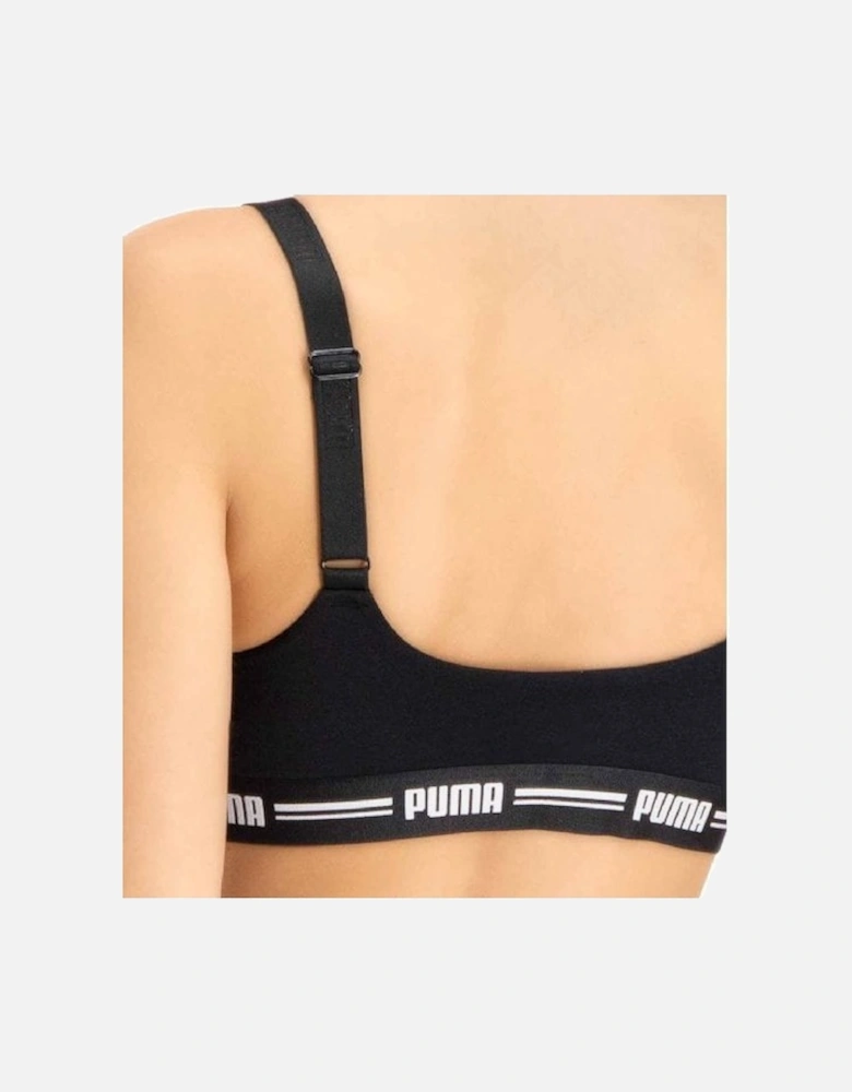 Striped Logo Padded Bra Top, Black