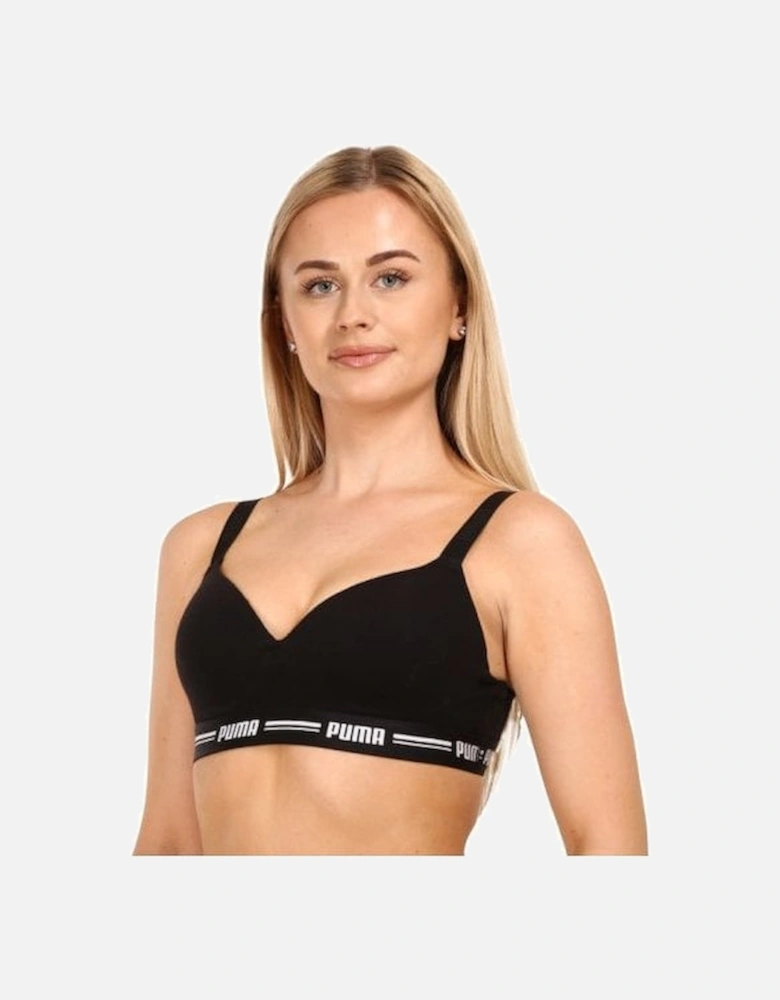 Striped Logo Padded Bra Top, Black