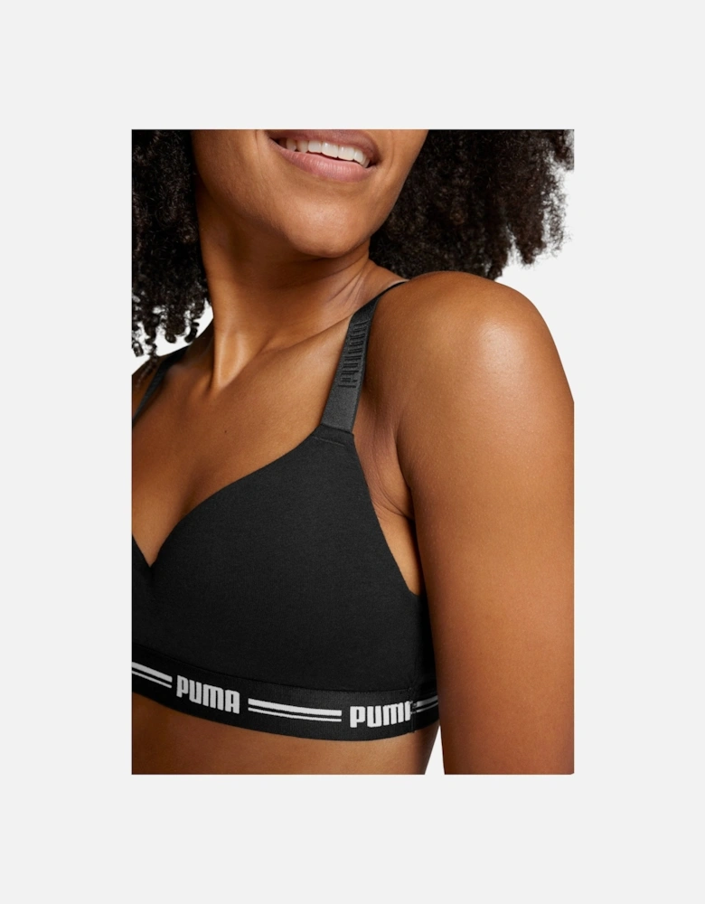 Striped Logo Padded Bra Top, Black