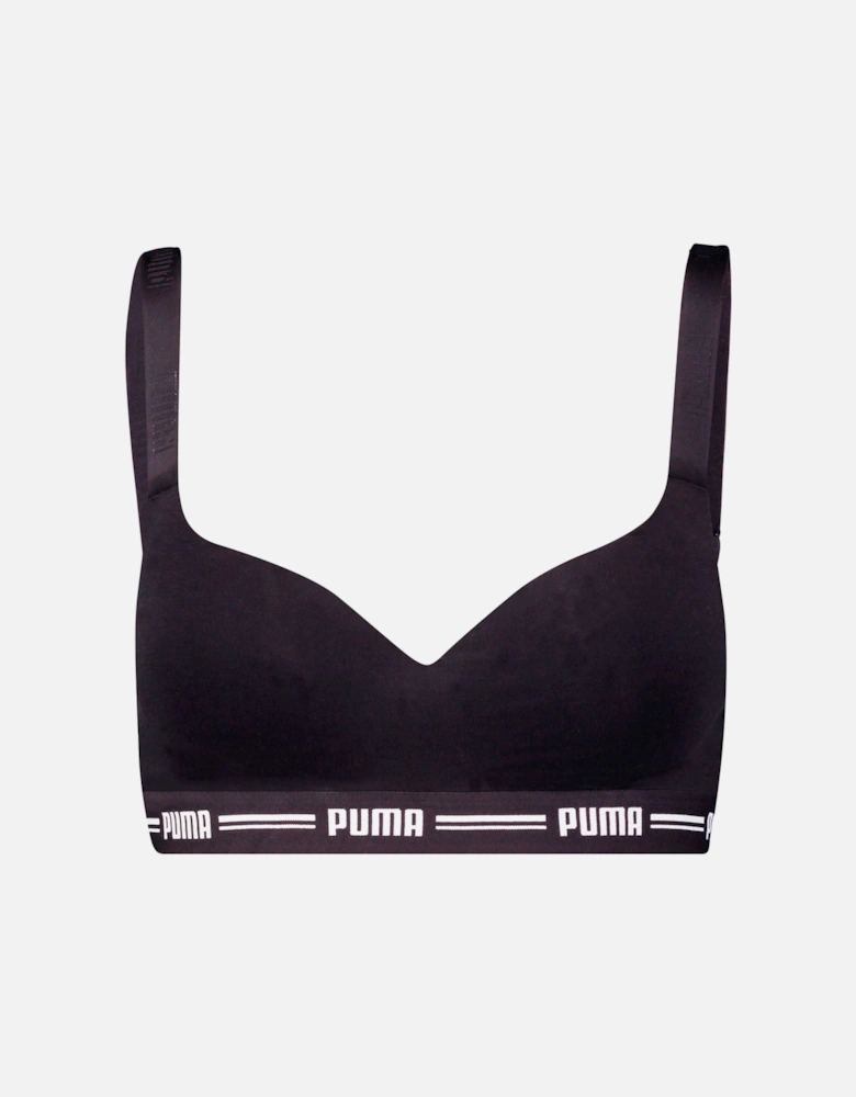 Striped Logo Padded Bra Top, Black