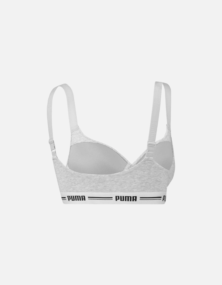 Striped Logo Padded Bra Top, Grey Melange