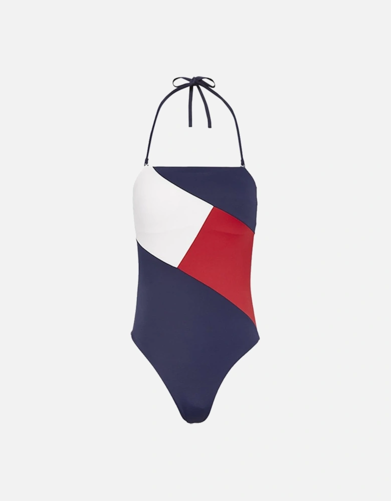 Colour-Blocked Bandeau One-Piece Swimsuit, Navy Blazer