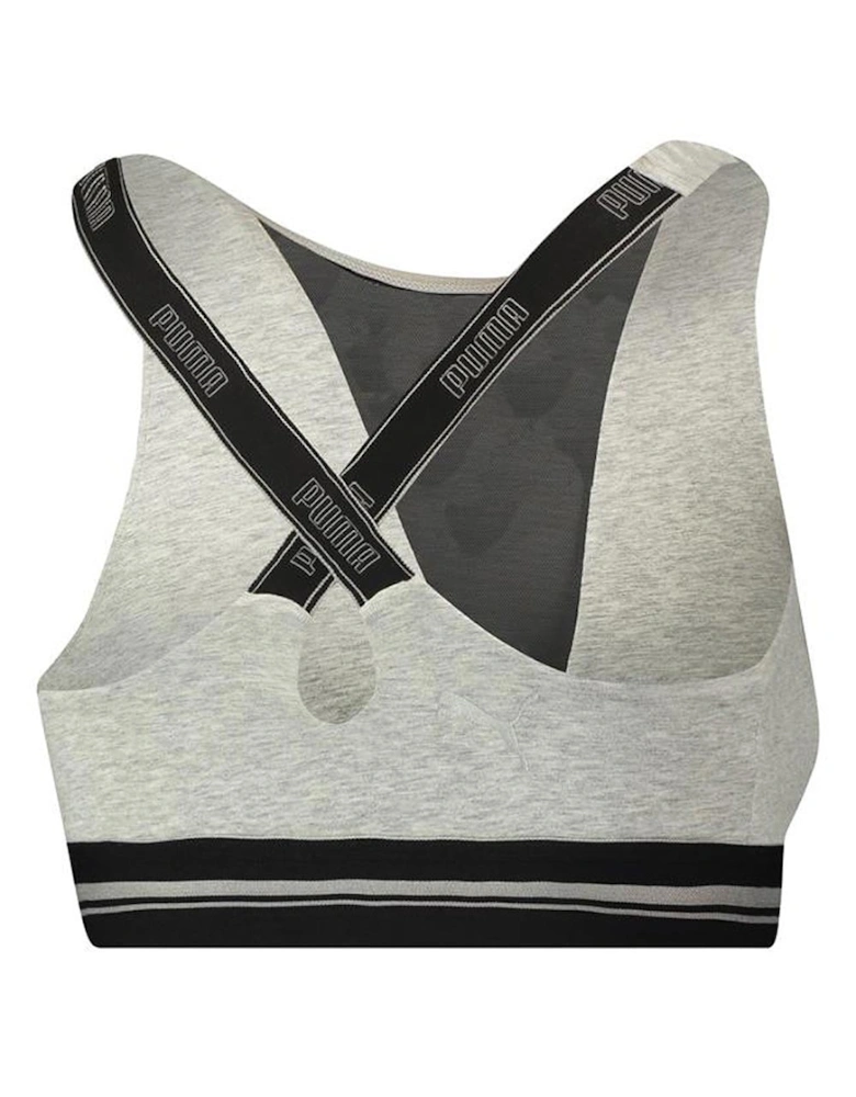 iCotton Modal Stretch High Neck Bra wth Mesh, Grey Melange/Silver