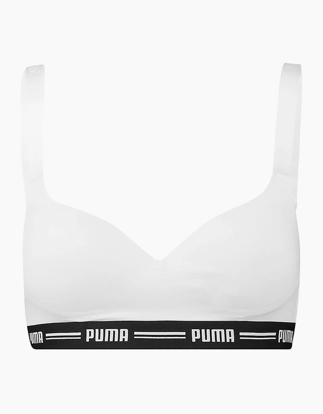 Puma Women's Striped Logo Padded Bra Top, White - Size: M