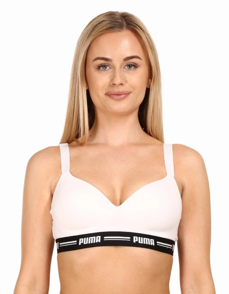 Striped Logo Padded Bra Top, White