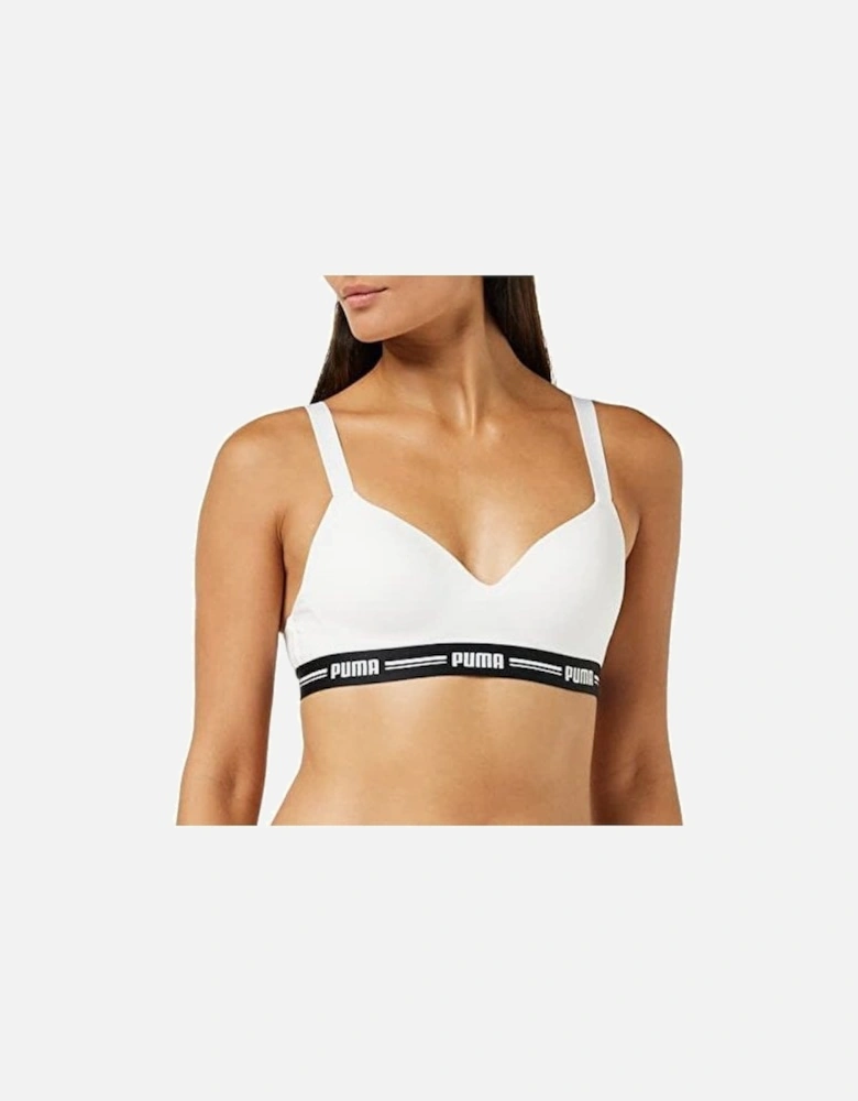 Striped Logo Padded Bra Top, White