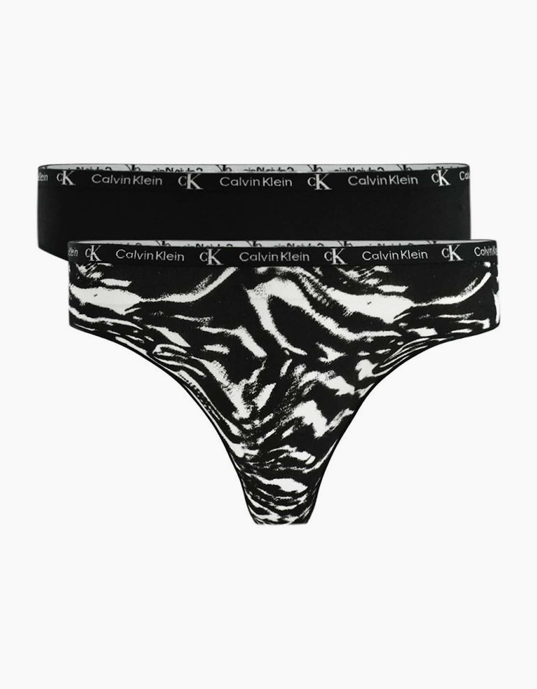 Calvin Klein Women's 2-Pack CK 1996 Thongs, Black / Tiger Print - Size: 14